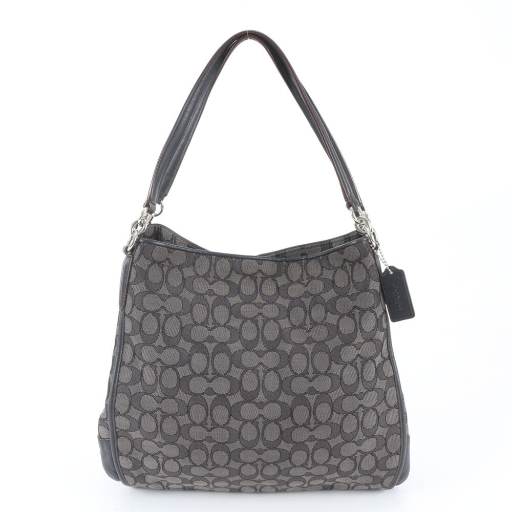 Coach Signature Leather Shoulder Bag, One-Shoulder Tote Handbag, Black, Women's
